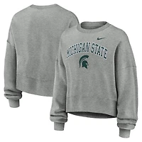 Women's Nike Heather Gray Michigan State Spartans Oversized Phoenix Arch Pullover Sweatshirt