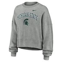 Women's Nike Heather Gray Michigan State Spartans Oversized Phoenix Arch Pullover Sweatshirt