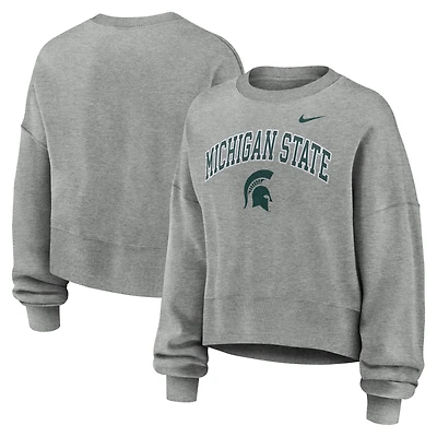 Women's Nike Heather Gray Michigan State Spartans Oversized Phoenix Arch Pullover Sweatshirt
