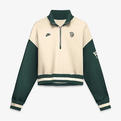 Women's Nike Natural/Green Michigan State Spartans Oversized Legacy Color Block Cropped Quarter-Zip Pullover