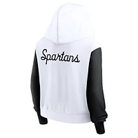 Sweat à capuche court Nike blanc Michigan State Spartans imprimé color-block pour femme, entièrement zippé