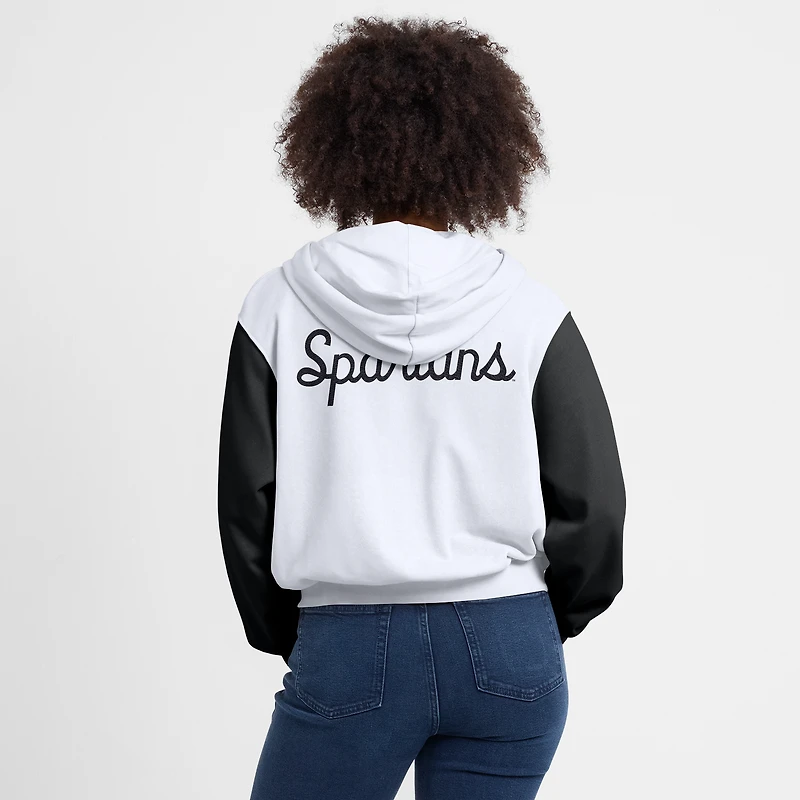 Women's Nike White Michigan State Spartans Cropped Color-Block Script Full-Zip Hoodie