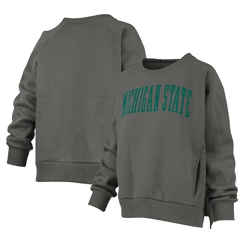 Women's Pressbox Charcoal Michigan State Spartans Pocketed Raglan Pullover Sweatshirt