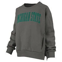 Women's Pressbox Charcoal Michigan State Spartans Pocketed Raglan Pullover Sweatshirt