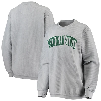 Sweat-shirt pour femme Pressbox gris Michigan State Spartans Comfy Cord Vintage Wash Basic Arch Pullover