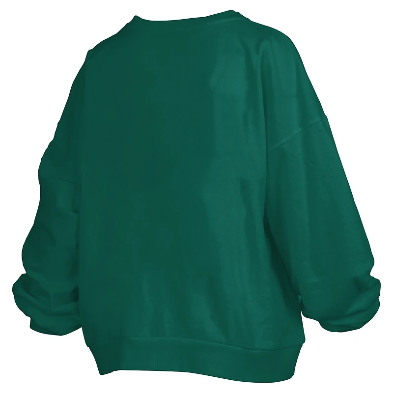 Women's Pressbox Green Michigan State Spartans Big Aug Script Janice Oversized Pullover Sweatshirt