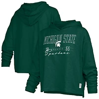Women's Pressbox  Green Michigan State Spartans Castillo Slub Waist Length Long Sleeve Hooded T-Shirt