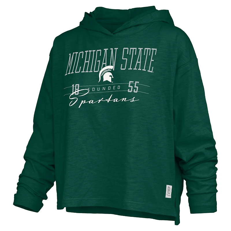Women's Pressbox  Green Michigan State Spartans Castillo Slub Waist Length Long Sleeve Hooded T-Shirt