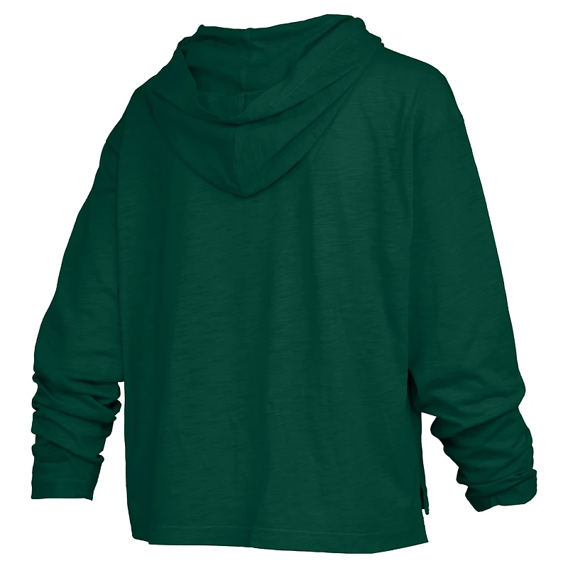 Women's Pressbox  Green Michigan State Spartans Castillo Slub Waist Length Long Sleeve Hooded T-Shirt