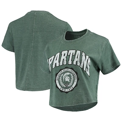 Women's Pressbox Heather Gray Michigan State Spartans Edith Vintage Burnout Crop T-Shirt