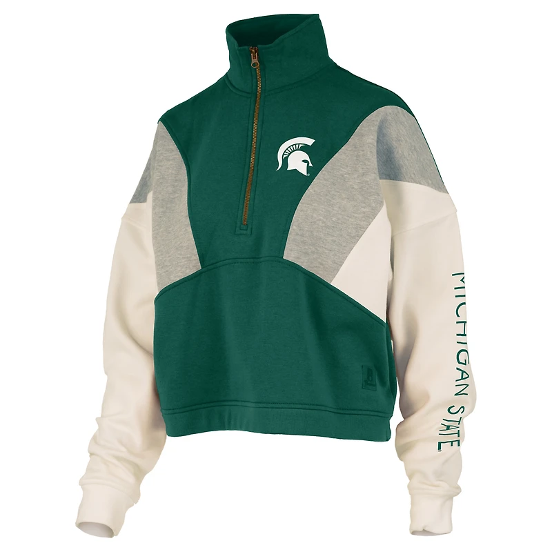 Sweat-shirt vert à fermeture éclair quart de tour pour femme, imprimé color-block, des Spartans l'État du Michigan, Ferrara