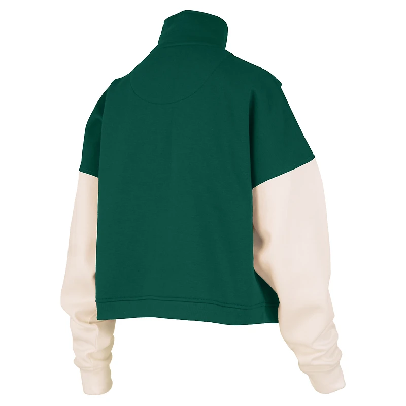 Women's Pressbox Green Michigan State Spartans Ferrara Color Block Quarter-Zip Sweatshirt