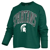 T-shirt à manches longues et coupe carrée pour femme, style Pressbox Green, Michigan State Spartans.