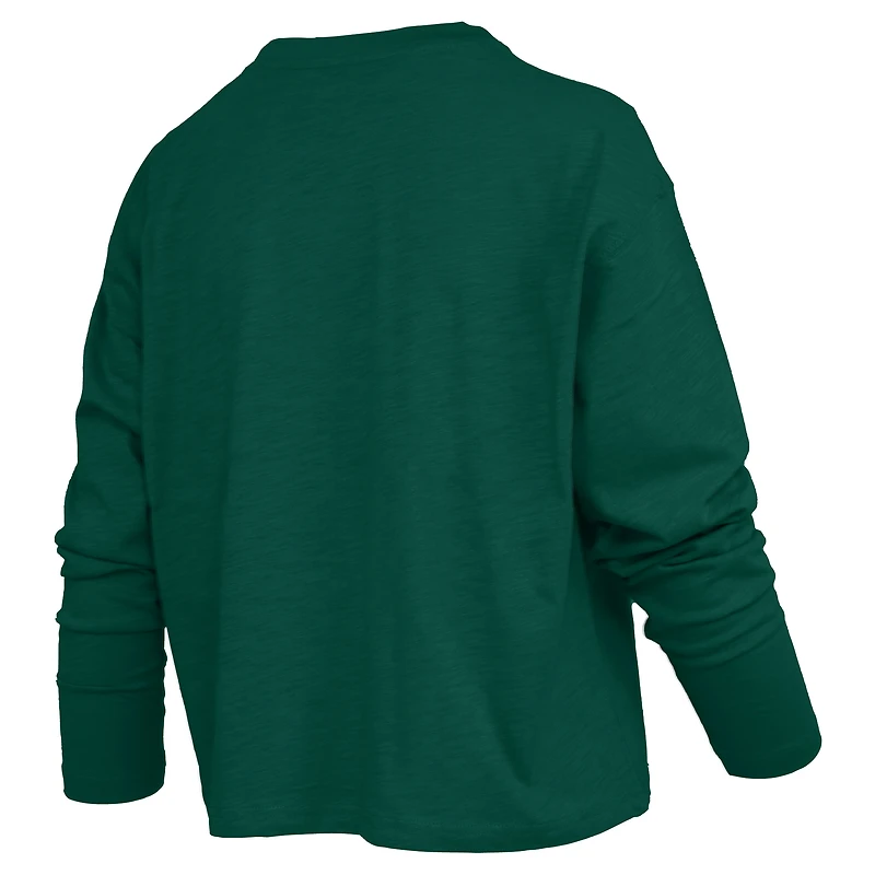 T-shirt à manches longues et coupe carrée pour femme, style Pressbox Green, Michigan State Spartans.