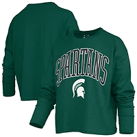 Women's Pressbox Green Michigan State Spartans Motley Boxy Waist-Length Long Sleeve T-Shirt