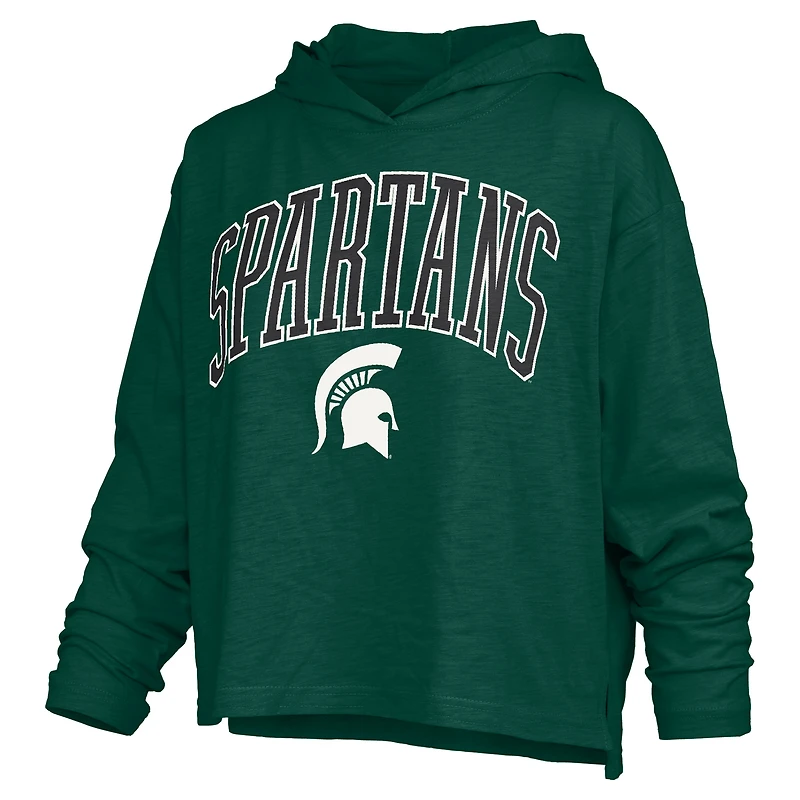 T-shirt à capuche manches longues Pressbox Green Michigan State Spartans Nelson Arch Over Logo pour femmes