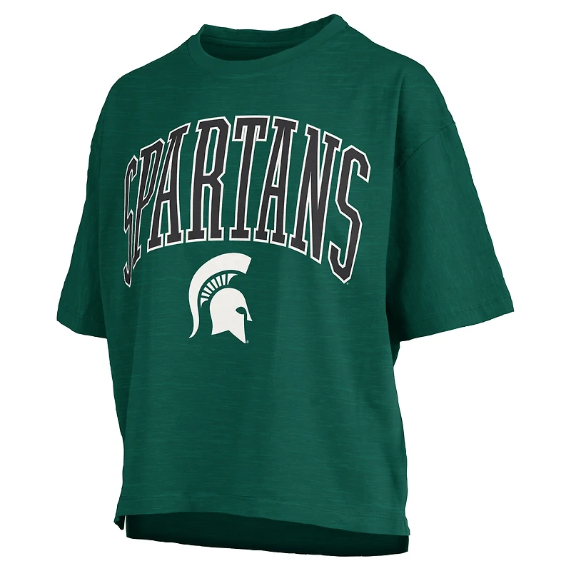 Women's Pressbox Green Michigan State Spartans Nelson Arch Over Logo Waist Length Oversized Slub T-Shirt