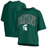 T-shirt surdimensionné vert pour femme avec logo Arch des Spartans de l'État du Michigan, longueur à la taille