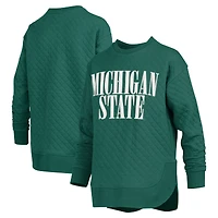 Women's Pressbox Green Michigan State Spartans Quilted Long Sleeve Pullover Sweatshirt