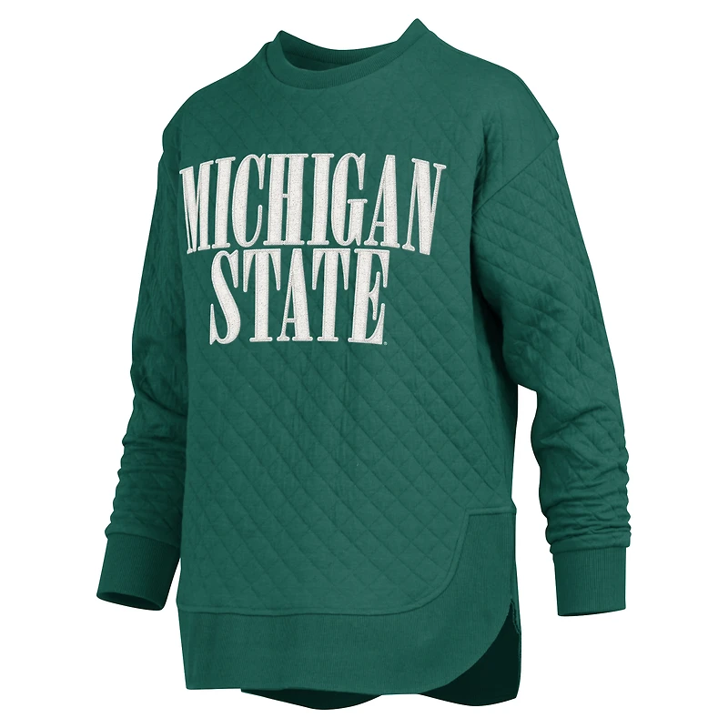 Women's Pressbox Green Michigan State Spartans Quilted Long Sleeve Pullover Sweatshirt