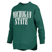 Women's Pressbox Green Michigan State Spartans Quilted Long Sleeve Pullover Sweatshirt