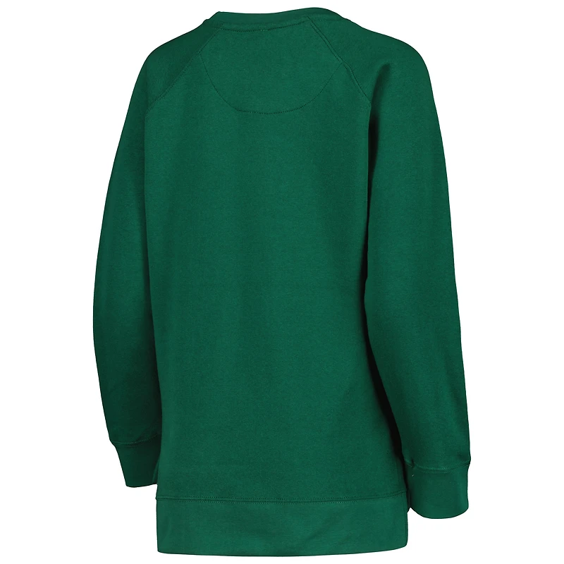 Women's Pressbox Green Michigan State Spartans Steamboat Animal Print Raglan Pullover Sweatshirt