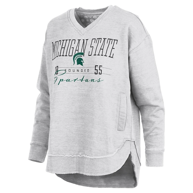 Women's Pressbox  Heather Gray Michigan State Spartans Marcus East Hall Poncho V-Neck Sweatshirt