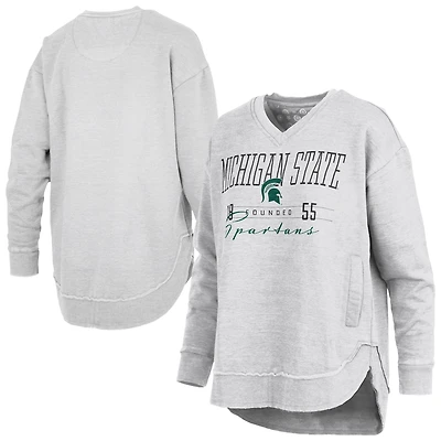 Women's Pressbox Heather Gray Michigan State Spartans Marcus East Hall Poncho V-Neck Sweatshirt