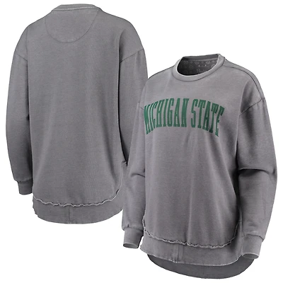 Sweat-shirt Pressbox gris chiné Michigan State Spartans Vintage Wash pour femme