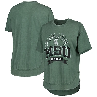Pressbox pour femme Vert chiné Michigan State Spartans Vintage Wash Poncho Captain T-Shirt