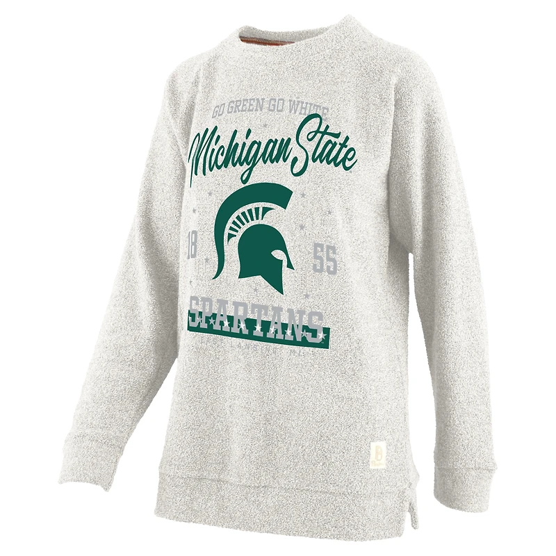 Women's Pressbox Oatmeal Michigan State Spartans Plus Comfy Cairo Terry Pullover Sweatshirt