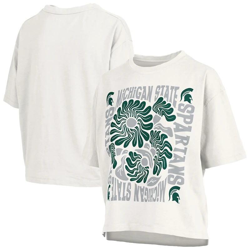 T-shirt oversize en velours flammé blanc Pressbox pour femmes, Michigan State Spartans Elena