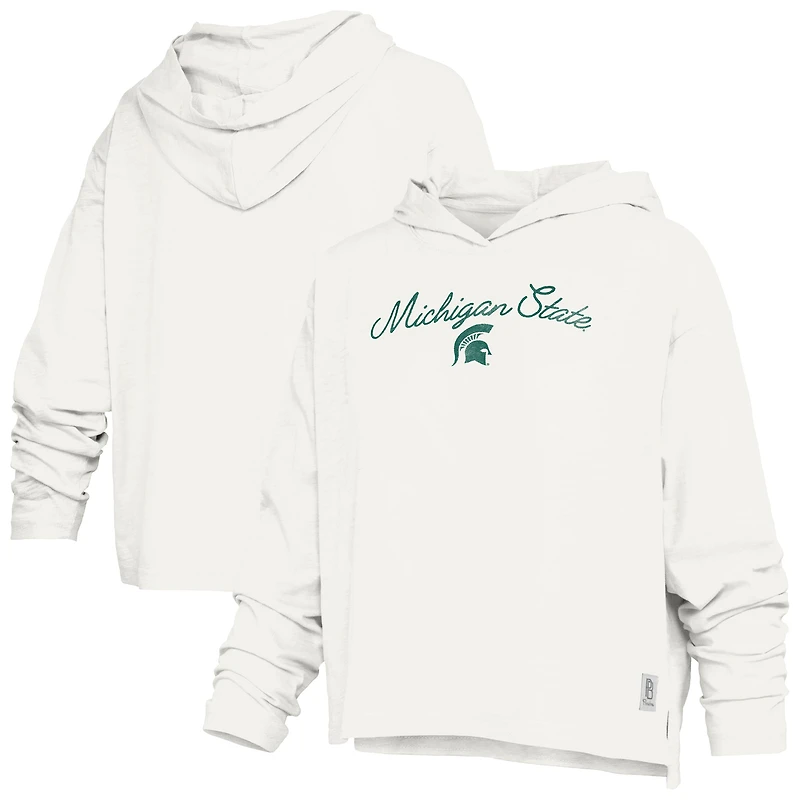 Women's Pressbox White Michigan State Spartans Faye Long Sleeve Hooded Slub T-Shirt