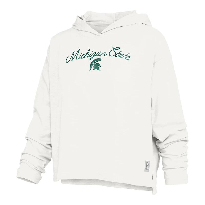 Women's Pressbox White Michigan State Spartans Faye Long Sleeve Hooded Slub T-Shirt