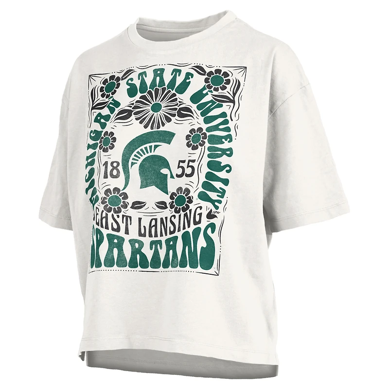T-shirt surdimensionné blanc à imprimé flammé Harmony pour femme, Michigan State Spartans