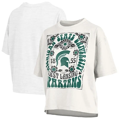 T-shirt surdimensionné blanc à imprimé flammé Harmony pour femme, Michigan State Spartans