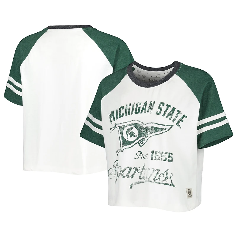 T-shirt raglan court Pressbox blanc Michigan State Spartans Melange Beaumont pour femmes