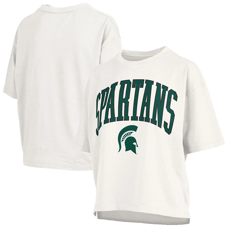 T-shirt oversize à manches longues en jersey flammé blanc Pressbox pour femme, Michigan State Spartans, grandes tailles, Nelson Motley Crew