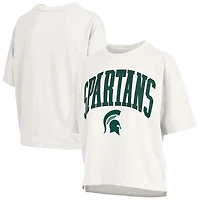 T-shirt oversize à manches longues en jersey flammé blanc Pressbox pour femme, Michigan State Spartans, grandes tailles, Nelson Motley Crew