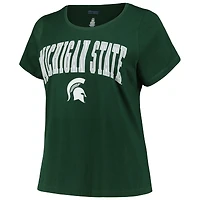 T-shirt vert à encolure dégagée pour femmes, Michigan State Spartans, grande taille, avec logo arqué