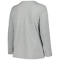 T-shirt à manches longues et col rond pour femme, gris chiné, Michigan State Spartans, grande taille, avec logo arqué