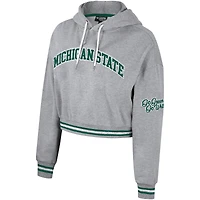 Women's The Wild Collective Heather Gray Michigan State Spartans Cropped Shimmer Pullover Hoodie