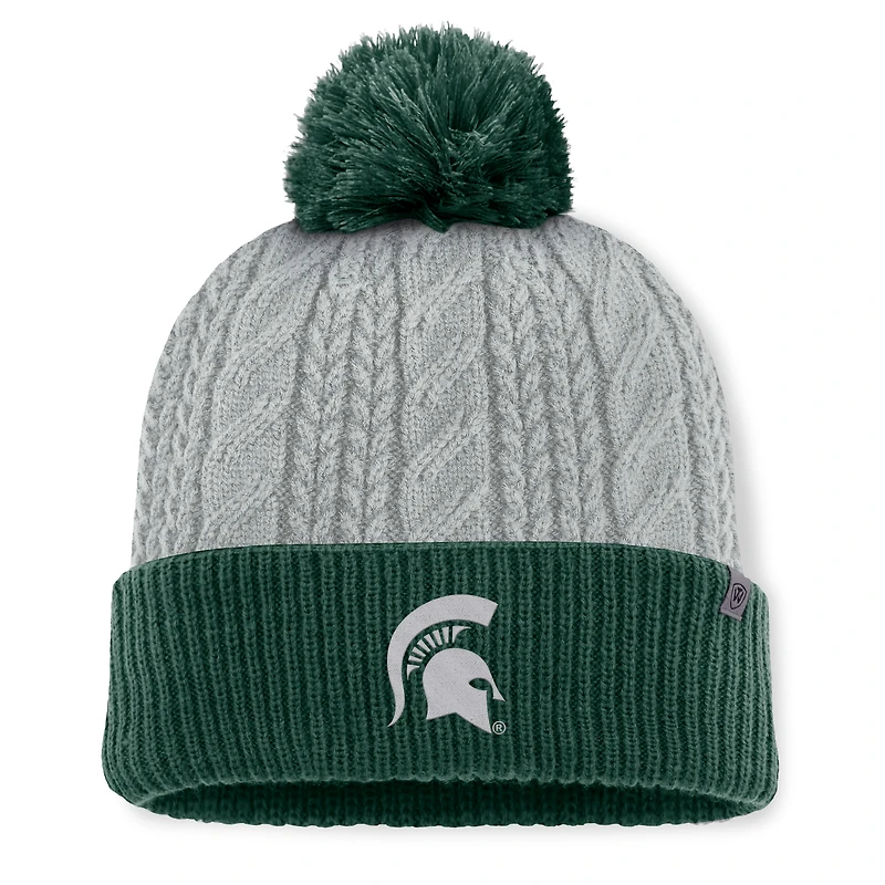 Bonnet en tricot à revers et pompon Becca pour femme Top of the World Michigan State Spartans gris/vert
