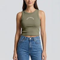 Women's Uscape Apparel Green Michigan State Spartans Upside Down Embroidery Ribbed Cropped Tank Top