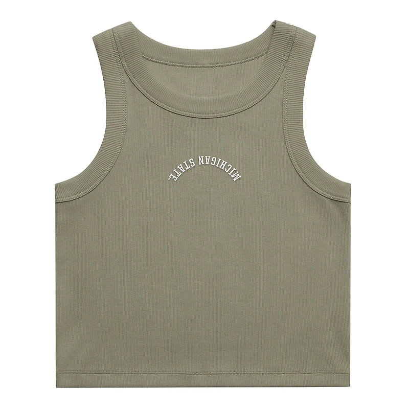 Women's Uscape Apparel Green Michigan State Spartans Upside Down Embroidery Ribbed Cropped Tank Top