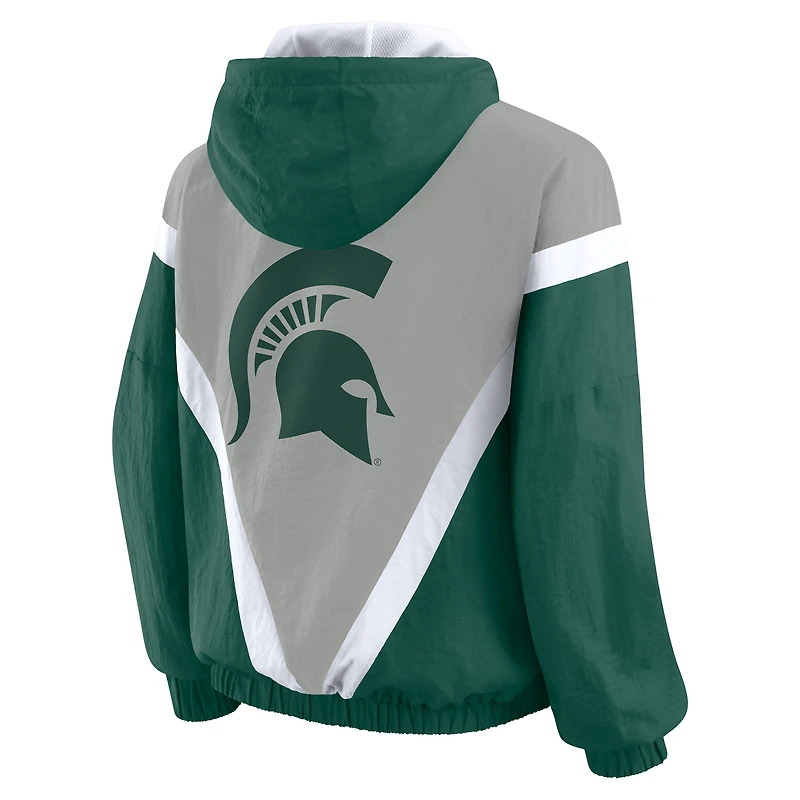 Veste coupe-vent à capuche entièrement zippée et colorblock verte/grise Michigan State Spartans pour femme par Erin Andrews