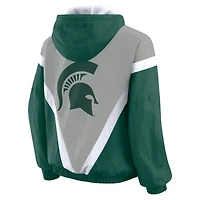 Veste coupe-vent à capuche entièrement zippée et colorblock verte/grise Michigan State Spartans pour femme par Erin Andrews