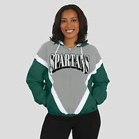 Veste coupe-vent à capuche entièrement zippée et colorblock verte/grise Michigan State Spartans pour femme par Erin Andrews