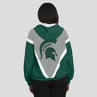 Veste coupe-vent à capuche entièrement zippée et colorblock verte/grise Michigan State Spartans pour femme par Erin Andrews