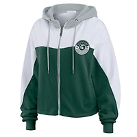 Women's WEAR by Erin Andrews Green Michigan State Spartans Color-Block Full-Zip Hoodie